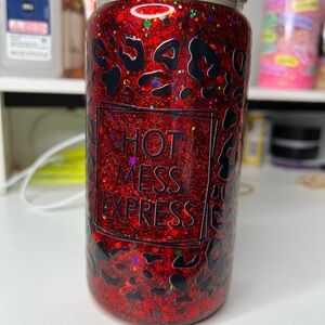 Hot Mess Express Glitter Tumbler with Leopard Print